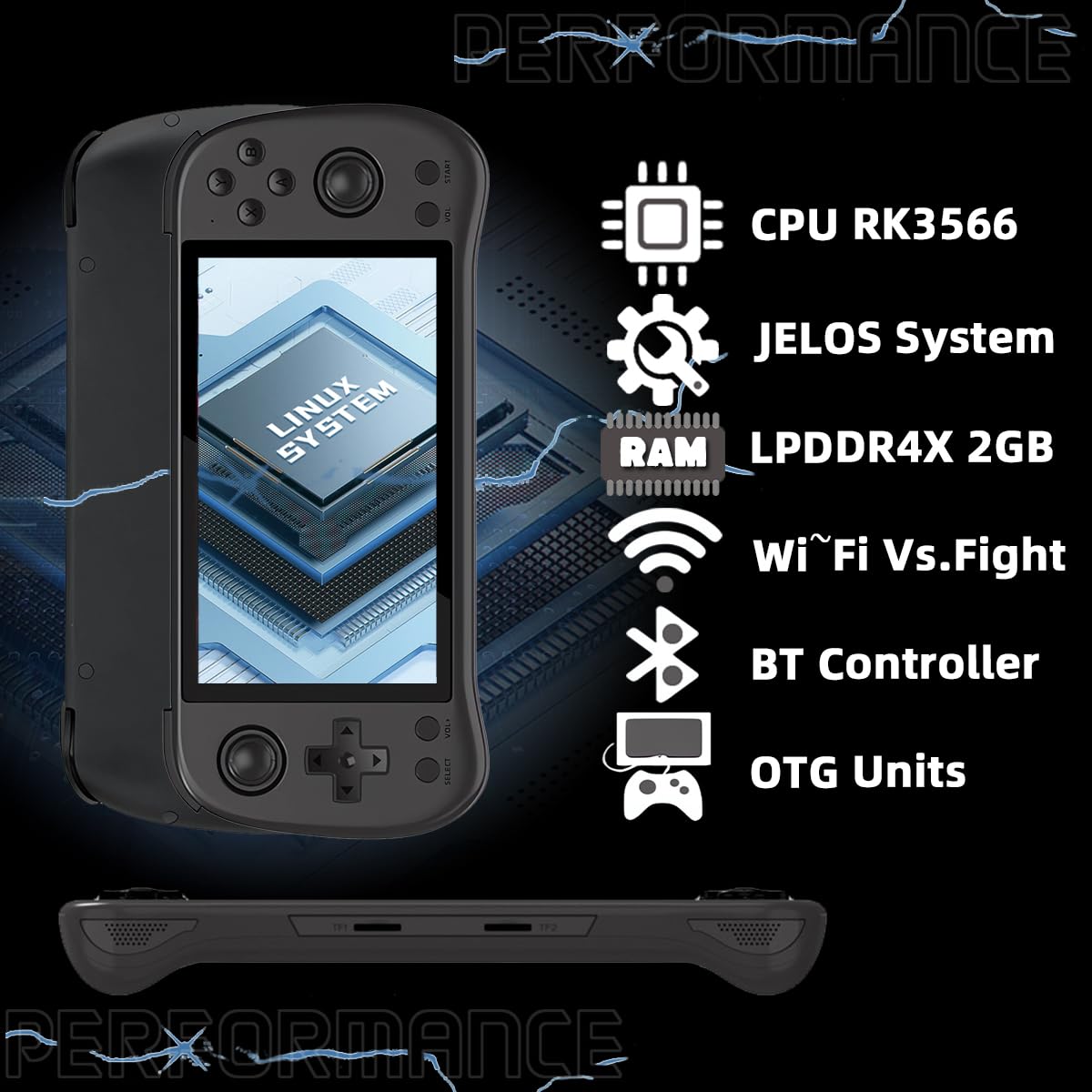 X55 Handheld Game Console 5.5 inch Portable Retro Video Hand-Held Games Consoles Rechargeable RK3566 Hand Held Classic Play System Black