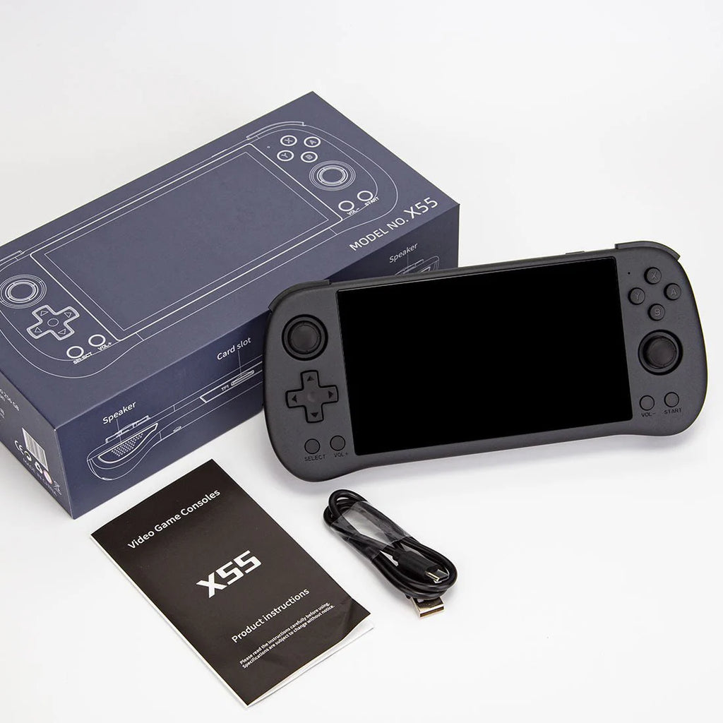 X55 Handheld Game Console 5.5 inch Portable Retro Video Hand-Held Games Consoles Rechargeable RK3566 Hand Held Classic Play System Black