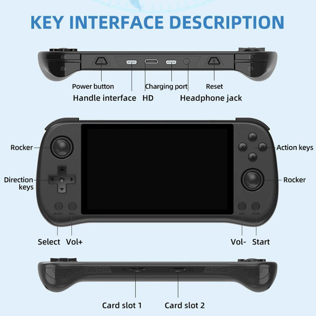 X55 Handheld Game Console 5.5 inch Portable Retro Video Hand-Held Games Consoles Rechargeable RK3566 Hand Held Classic Play System Black