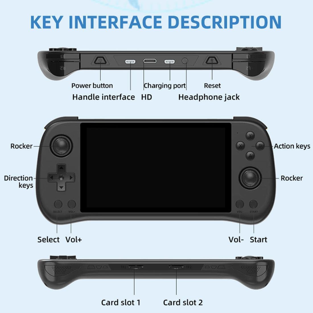 X55 Handheld Game Console 5.5 inch Portable Retro Video Hand-Held Games Consoles Rechargeable RK3566 Hand Held Classic Play System Black